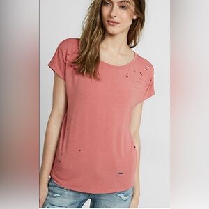 Express Women’s Distressed Crewneck T-Shirt Pink XS Short Sleeve